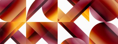 Beyaz zemin üzerinde canlı renk üçgenleri ve daireler dijital tasarımlar, sunumlar, web sitesi afişleri, sosyal medya paylaşımları için büyüleyici ve uyumlu bir kompozisyon oluşturmak için iç içe geçmiştir.