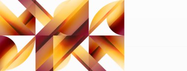 Beyaz zemin üzerinde canlı renk üçgenleri ve daireler dijital tasarımlar, sunumlar, web sitesi afişleri, sosyal medya paylaşımları için büyüleyici ve uyumlu bir kompozisyon oluşturmak için iç içe geçmiştir.