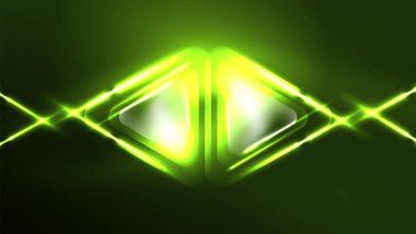 Dijital Neon Soyut Arkaplan, Üçgenler ve Işıklar Geometrik Tasarım Şablonu