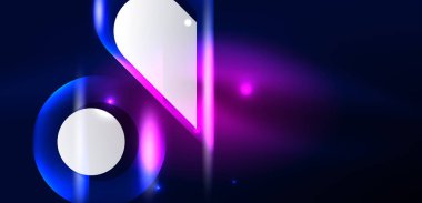 Soyut arkaplan parlayan neon ışıklı geometrik şekiller. Duvar kağıdı, bayrak, arkaplan, kart, kitap illüstrasyonu, iniş sayfası için uzay kozmik ya da sihirli enerji vektör duvar kağıdı