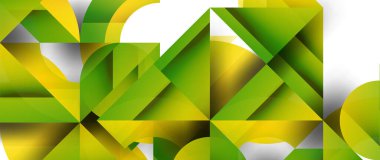 Geometrik füzyon - üçgenlerin soyut harmonisi ve minimalist arkaplan tasarımında daireler. Duvar kağıdı, afiş, arkaplan, iniş sayfası, duvar sanatı, davetiye, baskı için şekil ve satır tasarımı