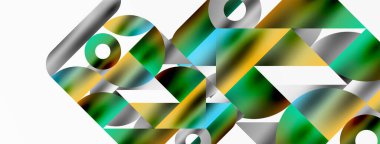 Üçgenlerin, çizgilerin ve yuvarlak elementlerin uyumlu etkileşimlerini içeren mozaik desen yapısı, posterler, kapaklar, broşürler, web siteleri için görsel olarak çekici ve dinamik bir tasarım yaratıyor