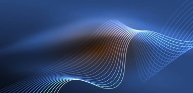 Parlak neon dalgalar. Neon ışığı ya da lazer gösterisi, elektrik akımı, güç hatları, tekno kuantum enerji dürtüsü, parlayan sihirli dinamik çizgiler.