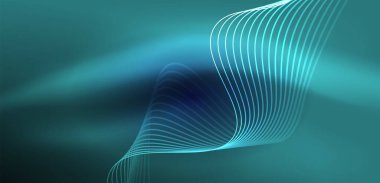 Soyut arkaplan neon dalgası. Duvar kağıdı, afiş, arkaplan, iniş sayfası, duvar resimleri, davetiyeler, posterler için yüksek teknoloji tasarımı