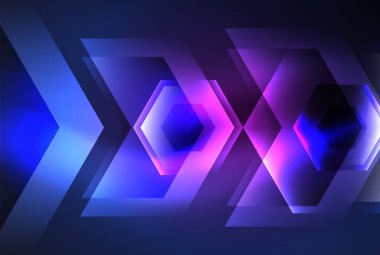 Arrow hexagon neon light glowing shapes background. Vector illustration For Wallpaper, Banner, Background, Card, Book Illustration, landing page clipart