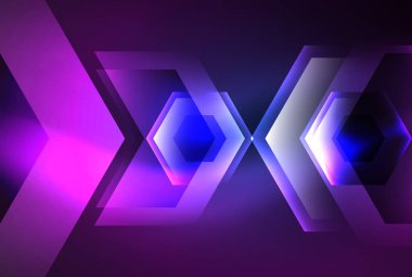 Arrow altıgen neon ışığı arka planı parlatır. Duvar kağıdı, bayrak, arkaplan, kart, kitap illüstrasyonu için vektör illüstrasyonu, iniş sayfası