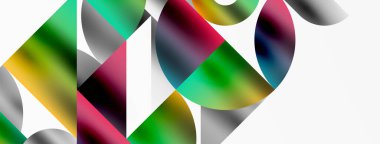 Üçgenlerin, çizgilerin ve yuvarlak elementlerin uyumlu etkileşimlerini içeren mozaik desen yapısı, posterler, kapaklar, broşürler, web siteleri için görsel olarak çekici ve dinamik bir tasarım yaratıyor