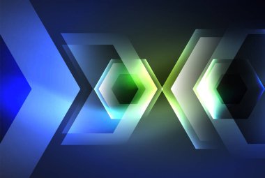 Arrow altıgen neon ışığı arka planı parlatır. Duvar kağıdı, bayrak, arkaplan, kart, kitap illüstrasyonu için vektör illüstrasyonu, iniş sayfası