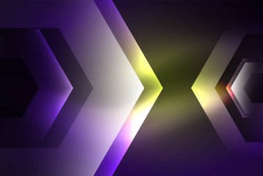 Arrow altıgen neon ışığı arka planı parlatır. Duvar kağıdı, bayrak, arkaplan, kart, kitap illüstrasyonu için vektör illüstrasyonu, iniş sayfası