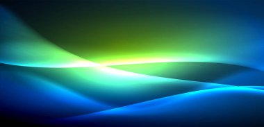 Neon ışıklarının ruhani parıltısında dinamik dalgalar. Hareket akışkanlığı ile neonun ışıl ışıl cazibesini birleştiren kavram, hem canlılığı hem de gelecekteki karmaşıklığı somutlaştıran büyüleyici arka plan.