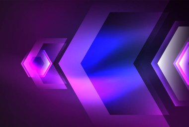 Arrow altıgen neon ışığı arka planı parlatır. Duvar kağıdı, bayrak, arkaplan, kart, kitap illüstrasyonu için vektör illüstrasyonu, iniş sayfası