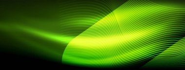 Parlayan neon dalga soyut arkaplan - canlı, ışıltılı dalgalar büyüleyici ve heyecan verici bir ekran içinde titreşiyor
