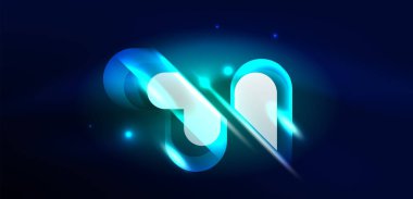 Soyut arkaplan parlayan neon ışıklı geometrik şekiller. Duvar kağıdı, bayrak, arkaplan, kart, kitap illüstrasyonu, iniş sayfası için uzay kozmik ya da sihirli enerji vektör duvar kağıdı