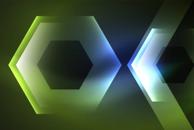 Arrow altıgen neon ışığı arka planı parlatır. Duvar kağıdı, bayrak, arkaplan, kart, kitap illüstrasyonu için vektör illüstrasyonu, iniş sayfası