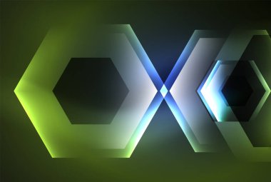 Arrow altıgen neon ışığı arka planı parlatır. Duvar kağıdı, bayrak, arkaplan, kart, kitap illüstrasyonu için vektör illüstrasyonu, iniş sayfası