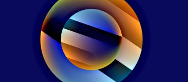 Parlak metal parlayan daireler geometrik arka plan. Asgari soyut kompozisyon. Duvar kağıdı, bayrak, arkaplan, kart, kitap illüstrasyonu için vektör illüstrasyonu, iniş sayfası