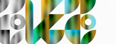 Üçgenlerin, çizgilerin ve yuvarlak elementlerin uyumlu etkileşimlerini içeren mozaik desen yapısı, posterler, kapaklar, broşürler, web siteleri için görsel olarak çekici ve dinamik bir tasarım yaratıyor