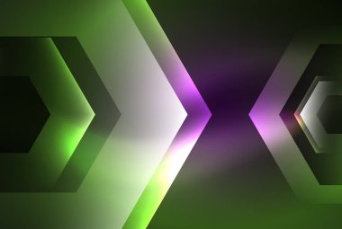 Arrow altıgen neon ışığı arka planı parlatır. Duvar kağıdı, bayrak, arkaplan, kart, kitap illüstrasyonu için vektör illüstrasyonu, iniş sayfası
