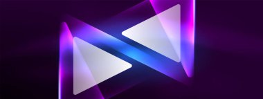 Geometrik arkaplanı hackleyen neon ışıkları, sanal gerçeklik veya yapay zeka konsepti, duvar kağıdı, pankart, sunum, arkaplan için siber punk geometrik şablon