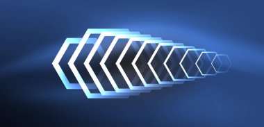 Altıgen soyut arkaplan. Duvar kağıdı, afiş, arkaplan, iniş sayfası, duvar sanatı, davetiye, baskılar için tekno parlayan neon altıgen şekiller vektör ilüstrasyonunu şekillendirir