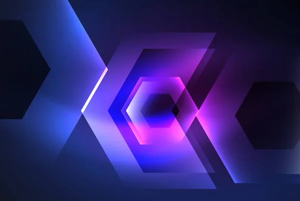 Βέλος Εξάγωνο Νέον Φως Λαμπερό Σχήματα Φόντο Εικονογράφηση Διάνυσμα Για — Διανυσματικό Αρχείο