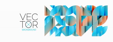 Dinamik soyut vektör arkaplanı. Dairelerin, karelerin ve üçgenlerin uyumlu birleşimi. Geometrik elementler büyüleyici bir zemin oluşturmak için birbirine dolanır. Her şekil biçimlerin kaleydoskopuna katkıda bulunur