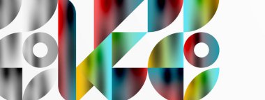 Üçgenlerin, çizgilerin ve yuvarlak elementlerin uyumlu etkileşimlerini içeren mozaik desen yapısı, posterler, kapaklar, broşürler, web siteleri için görsel olarak çekici ve dinamik bir tasarım yaratıyor