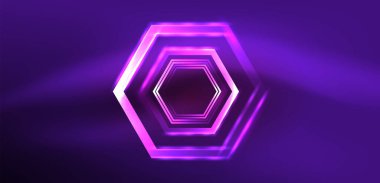 Soyut arka plan tekno neon altıgenleri. Duvar kağıdı, afiş, arkaplan, iniş sayfası, duvar resimleri, davetiye, baskılar, posterler için yüksek teknoloji vektör ilüstrasyonuName