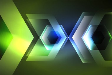 Arrow altıgen neon ışığı arka planı parlatır. Duvar kağıdı, bayrak, arkaplan, kart, kitap illüstrasyonu için vektör illüstrasyonu, iniş sayfası