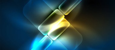 Metin veya ürün sunumu için neon cam şekilleri geometrik arkaplan. Duvar kağıdı, bayrak, arkaplan, kart, kitap illüstrasyonu için vektör illüstrasyonu, iniş sayfası