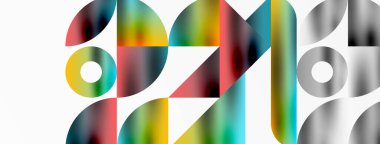 Üçgenlerin, çizgilerin ve yuvarlak elementlerin uyumlu etkileşimlerini içeren mozaik desen yapısı, posterler, kapaklar, broşürler, web siteleri için görsel olarak çekici ve dinamik bir tasarım yaratıyor