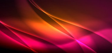 Neon ışıklarının ruhani parıltısında dinamik dalgalar. Hareket akışkanlığı ile neonun ışıl ışıl cazibesini birleştiren kavram, hem canlılığı hem de gelecekteki karmaşıklığı somutlaştıran büyüleyici arka plan.