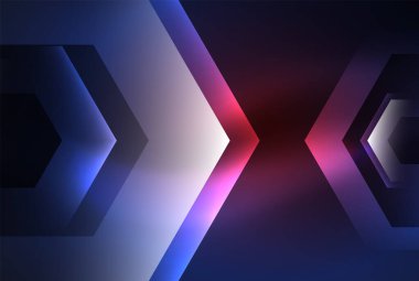 Arrow altıgen neon ışığı arka planı parlatır. Duvar kağıdı, bayrak, arkaplan, kart, kitap illüstrasyonu için vektör illüstrasyonu, iniş sayfası