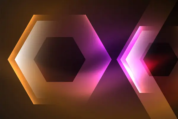 Flèche Hexagone Néon Lumière Rougeoyante Formes Fond Illustration Vectorielle Pour — Image vectorielle