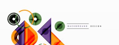 Renkli üçgenler ve soyut çemberler. Duvar kağıdı, afiş, arkaplan, iniş sayfası, duvar sanatı, davetiye, baskılar, posterler için tasarım