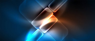 Metin veya ürün sunumu için neon cam şekilleri geometrik arkaplan. Duvar kağıdı, bayrak, arkaplan, kart, kitap illüstrasyonu için vektör illüstrasyonu, iniş sayfası