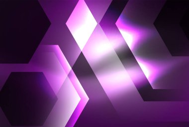 Arrow altıgen neon ışığı arka planı parlatır. Duvar kağıdı, bayrak, arkaplan, kart, kitap illüstrasyonu için vektör illüstrasyonu, iniş sayfası