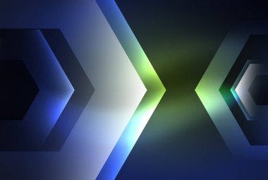 Arrow altıgen neon ışığı arka planı parlatır. Duvar kağıdı, bayrak, arkaplan, kart, kitap illüstrasyonu için vektör illüstrasyonu, iniş sayfası
