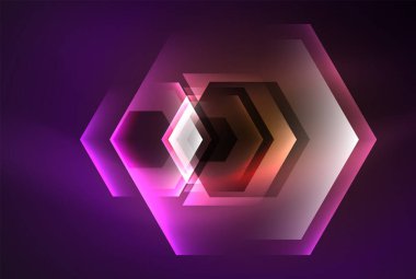 Arrow altıgen neon ışığı arka planı parlatır. Duvar kağıdı, bayrak, arkaplan, kart, kitap illüstrasyonu için vektör illüstrasyonu, iniş sayfası