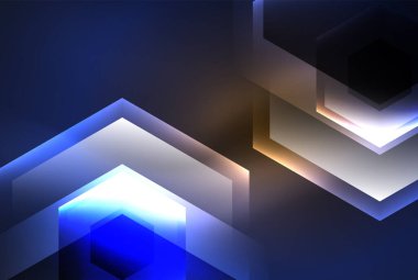 Arrow altıgen neon ışığı arka planı parlatır. Duvar kağıdı, bayrak, arkaplan, kart, kitap illüstrasyonu için vektör illüstrasyonu, iniş sayfası