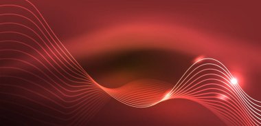 Parlak neon dalgalar. Neon ışığı ya da lazer gösterisi, elektrik akımı, güç hatları, tekno kuantum enerji dürtüsü, parlayan sihirli dinamik çizgiler.