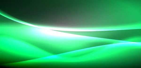 Neon Verlichte Golven Vloeien Achtergrond Betoverende Dans Van Luminescentie Beweging — Stockvector