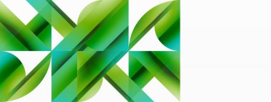 Beyaz zemin üzerinde canlı renk üçgenleri ve daireler dijital tasarımlar, sunumlar, web sitesi afişleri, sosyal medya paylaşımları için büyüleyici ve uyumlu bir kompozisyon oluşturmak için iç içe geçmiştir.