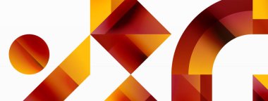 Kareli, üçgenli, daireli geometrik arkaplan. Şekiller uyumlu bir şekilde etkileşir, dijital tasarımlar, sunumlar, web sitesi afişleri, sosyal medya iletileri için görsel olarak çarpıcı bir tasarım oluşturur