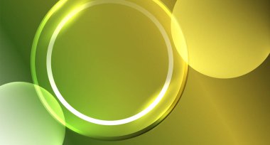 Metnin ya da ürün sunumu için neon cam daire telif alanı geometrik arkaplan. Duvar kağıdı, bayrak, arkaplan, kart, kitap illüstrasyonu için vektör illüstrasyonu, iniş sayfası