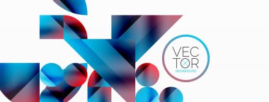 Vektör arkaplanı. Minimalist geometrik arkaplan daireler ve şekillerle süslenmiş. Dijital tasarımlar, sunumlar, web sitesi afişleri, sosyal medya paylaşımları için yaratıcılığı davet eden soyut sanat