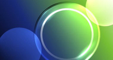 Metnin ya da ürün sunumu için neon cam daire telif alanı geometrik arkaplan. Duvar kağıdı, bayrak, arkaplan, kart, kitap illüstrasyonu için vektör illüstrasyonu, iniş sayfası