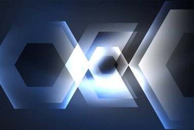 Arrow altıgen neon ışığı arka planı parlatır. Duvar kağıdı, bayrak, arkaplan, kart, kitap illüstrasyonu için vektör illüstrasyonu, iniş sayfası