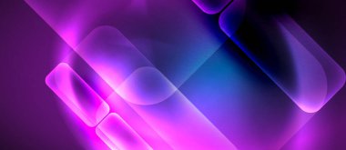 Metin veya ürün sunumu için neon cam şekilleri geometrik arkaplan. Duvar kağıdı, bayrak, arkaplan, kart, kitap illüstrasyonu için vektör illüstrasyonu, iniş sayfası