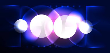 Neon ışığı parlayan daireler vektörü soyut arkaplan